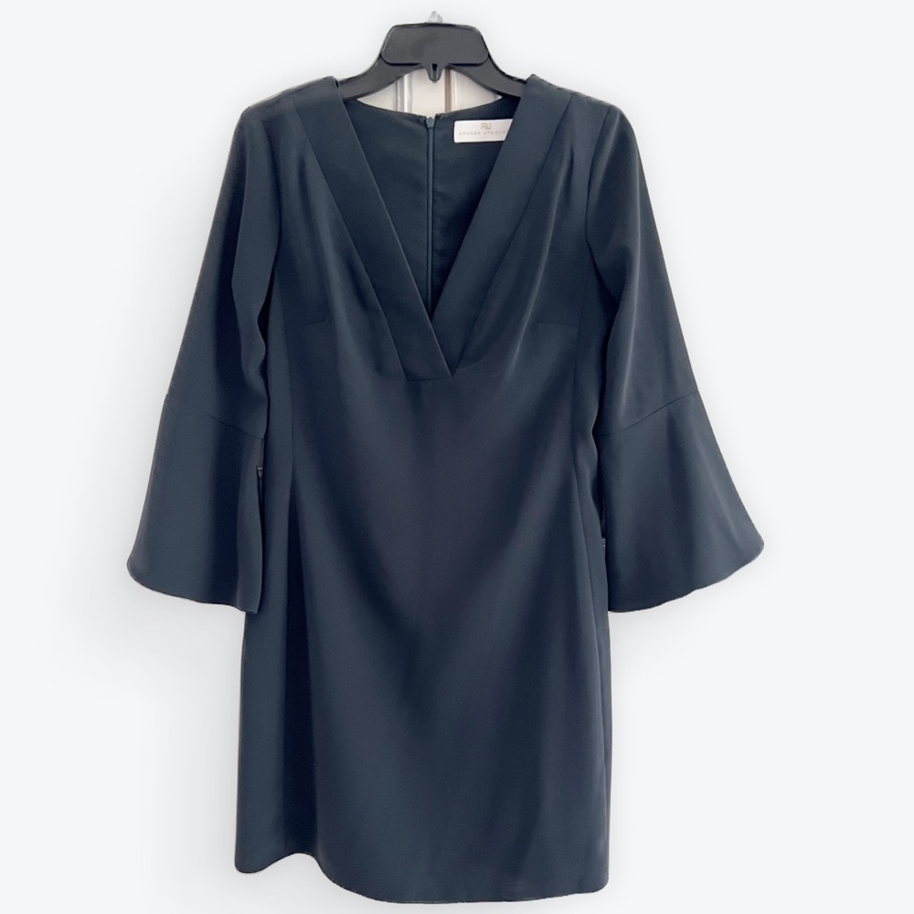Amanda Uprichard Dark Green V Neck Dress Ruffle Lins Sleeve. Size small